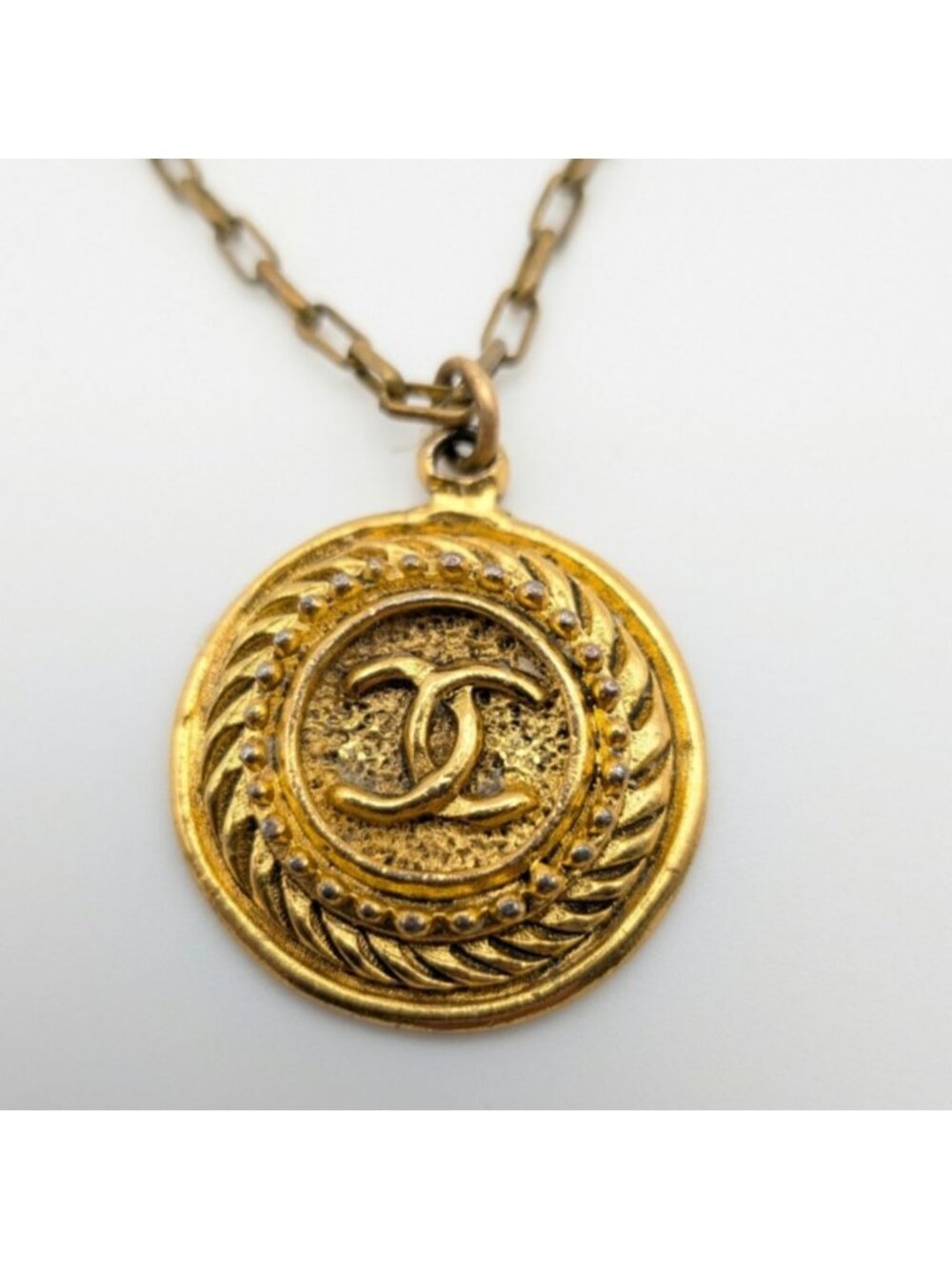 Chanel CC Logo Medal Gold Pendant First Era Vintage
